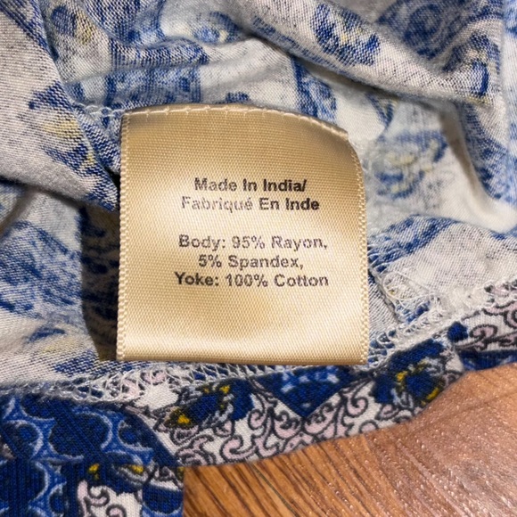 Anthropologie Porridge Belmar Blue Floral Geometric Print 3/4 Sleeve Blouse - Picture 7 of 13